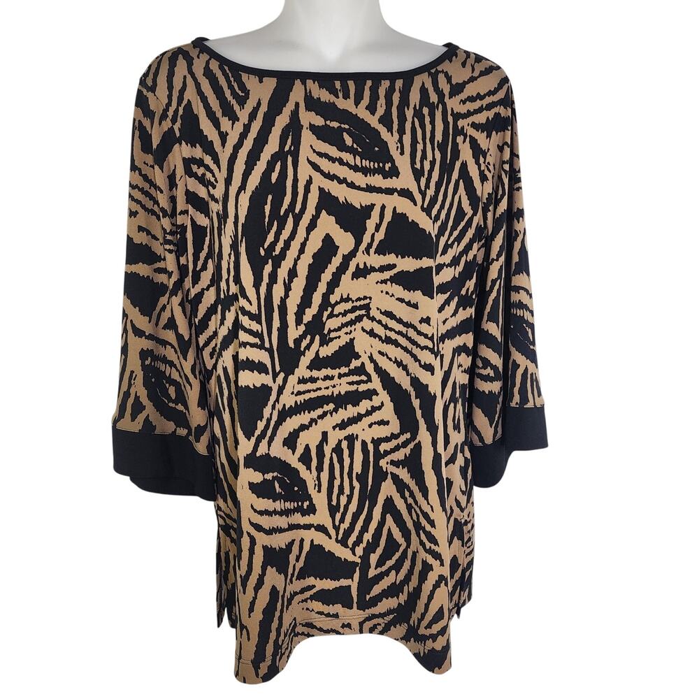 Chicos Women Top Size 1 US Medium Brown Black Animal Print Geometric Print Artsy